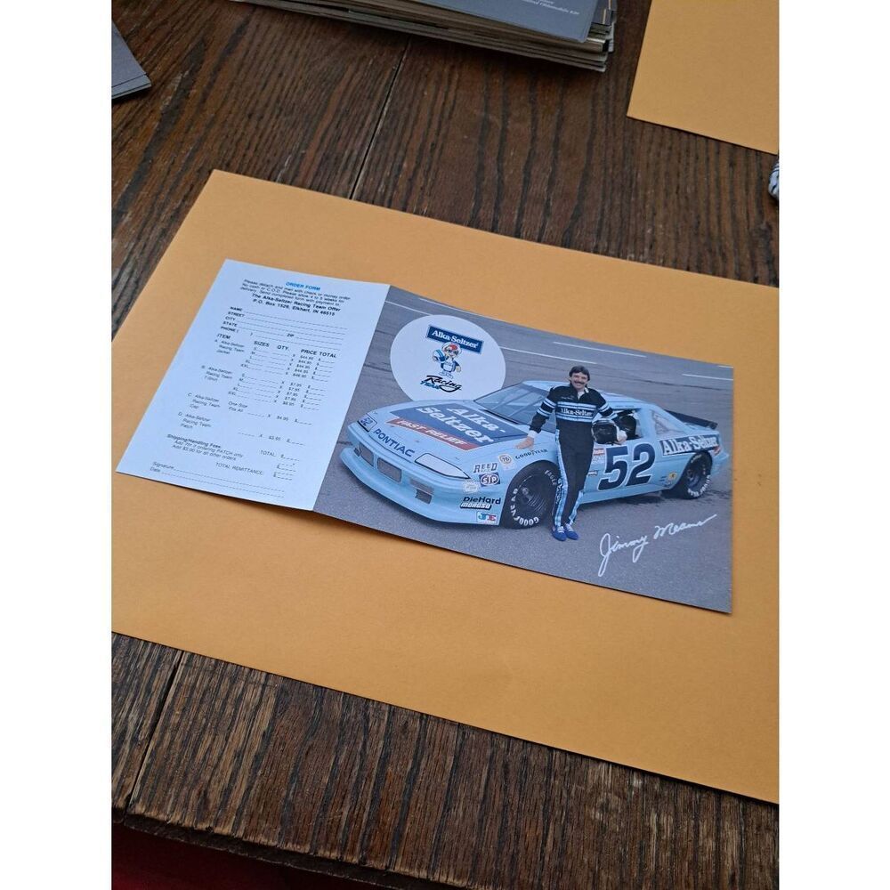 Vintage Jimmy Means 52 Alka-Seltzer Racing Team Fold-Out Driver Card NASCAR 1989